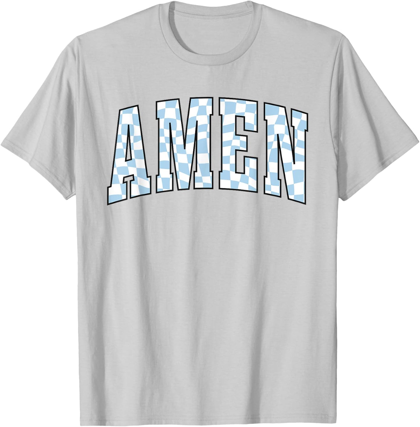 Amen Religious Checkerboard Christian Bible Verse Jesus T-Shirt - T-Shirt | Ash