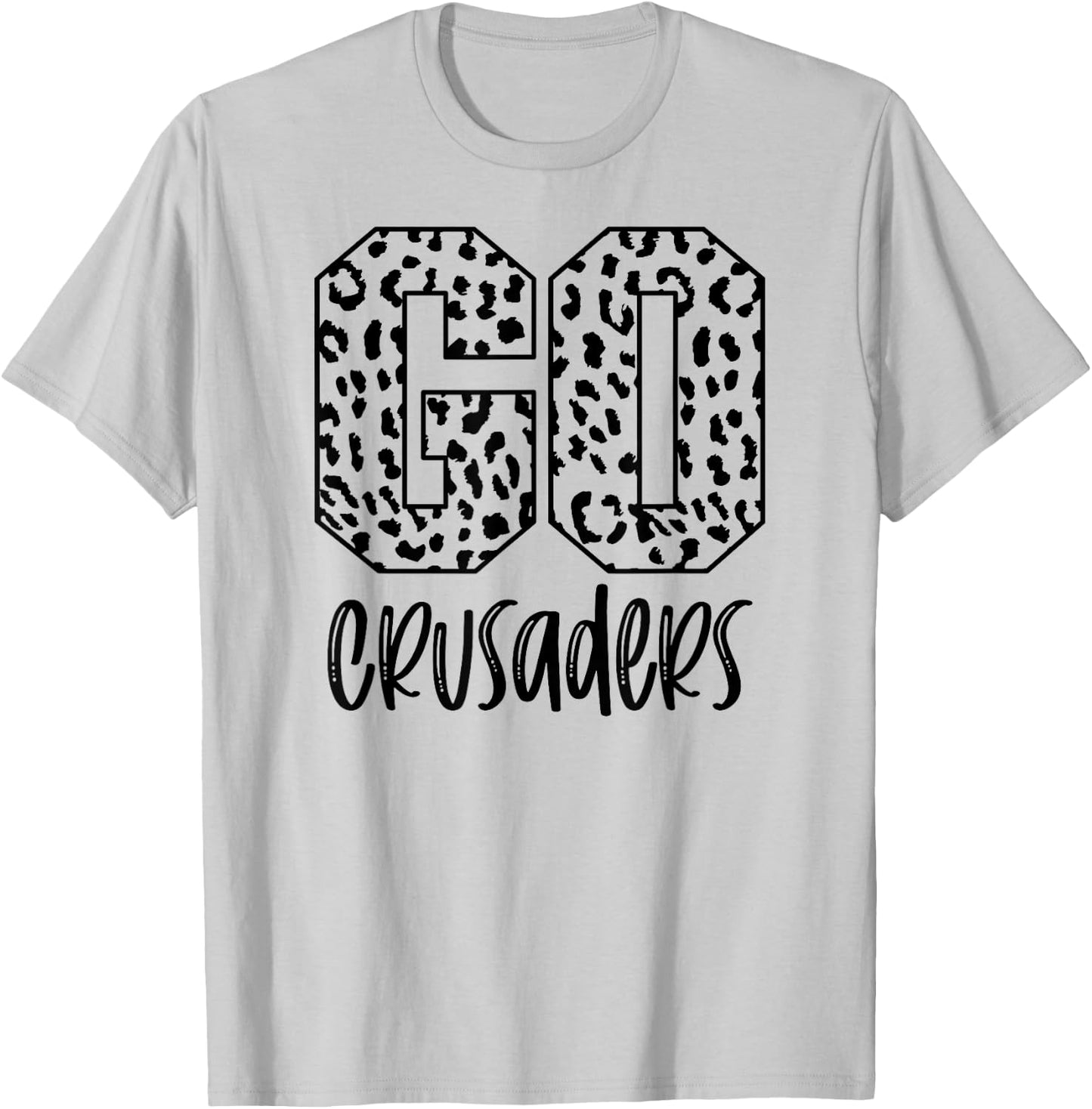 Crusaders Team Mascot School Spirit Game Night Leopard Print T-Shirt - T-Shirt | Ash
