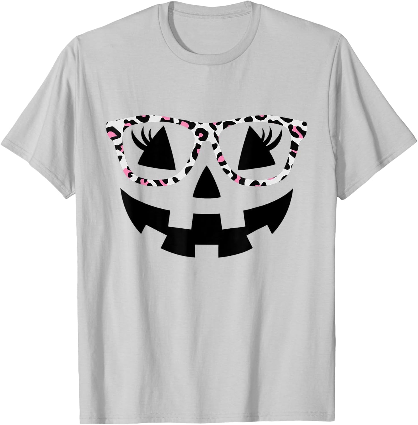 Jack O Lantern Face Pumpkin Halloween Leopard Print Glasses T-Shirt - T-Shirt | Ash