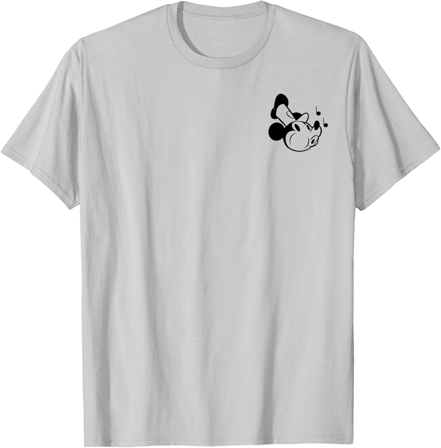 Disney Steamboat Willie Retro Mickey Small Chest Pocket Logo T-Shirt - T-Shirt | Ash