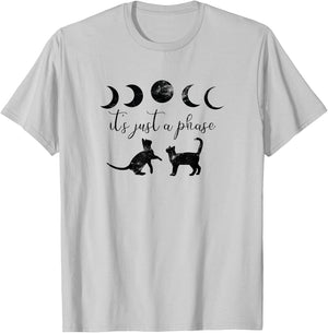Cats Motif Funny Fun Retro Moon Quote Its just a phase T-Shirt - T-Shirt | Ash