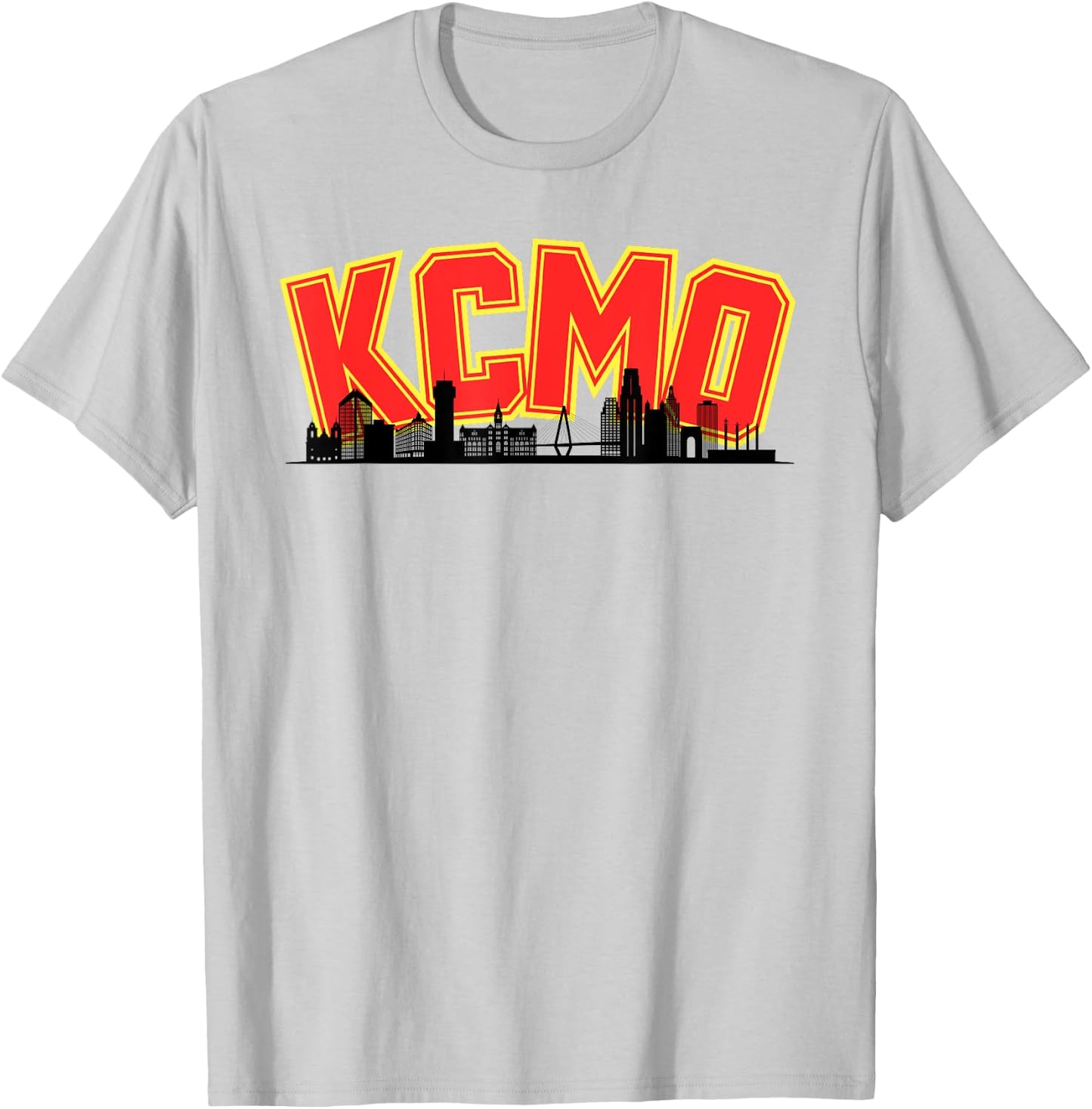 Kansas City Skyline Red Yellow KCMO Kingdom City Sky Design T-Shirt - T-Shirt | Ash