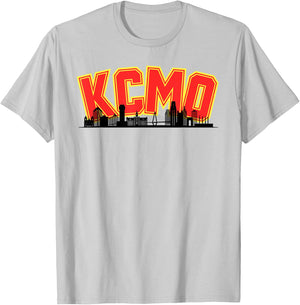 Kansas City Skyline Red Yellow KCMO Kingdom City Sky Design T-Shirt - T-Shirt | Ash