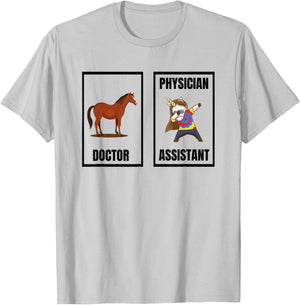 Funny Doctor Vs Physician Assistant Unicorn Dance PA School T-Shirt - T-Shirt | Ash