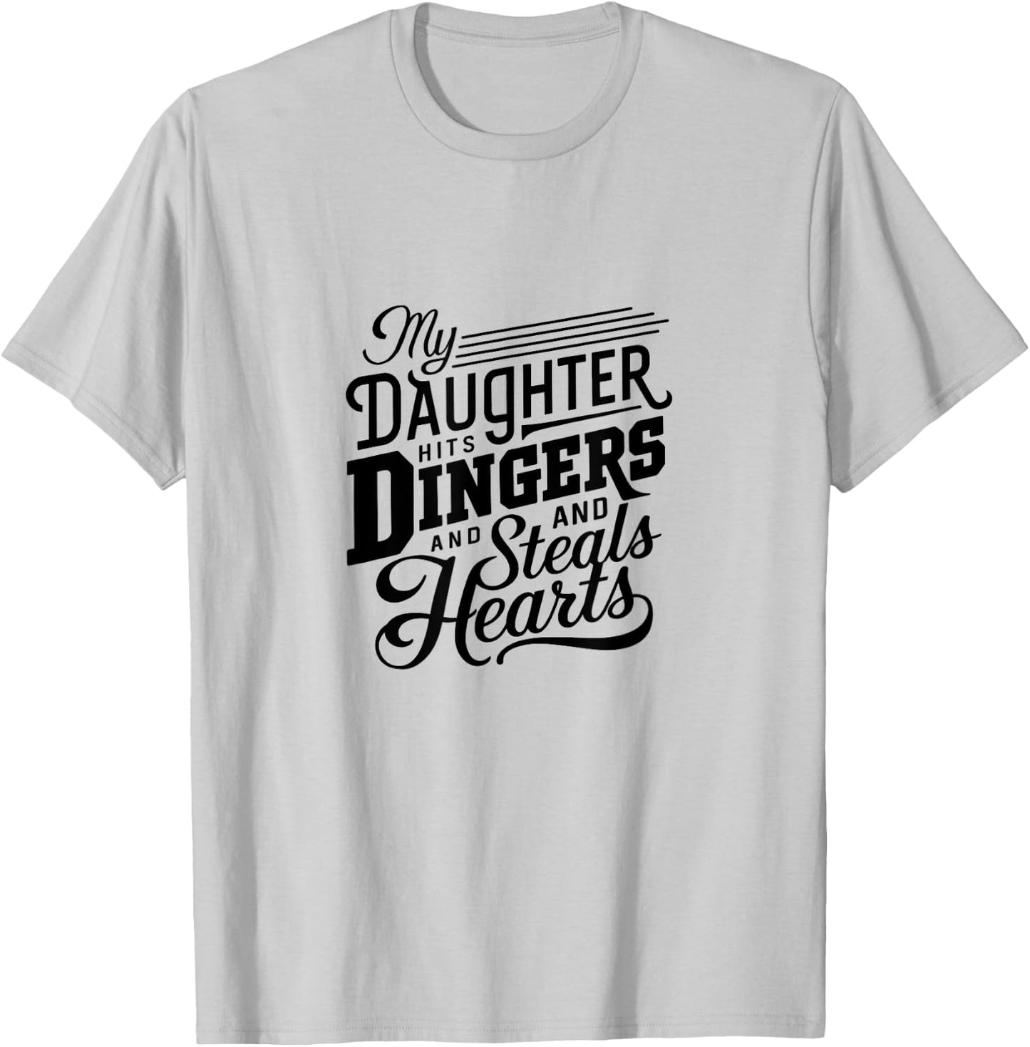 Softball Dad Daughter Hits Dingers Steals Hearts Cool Retro T-Shirt - T-Shirt | Ash
