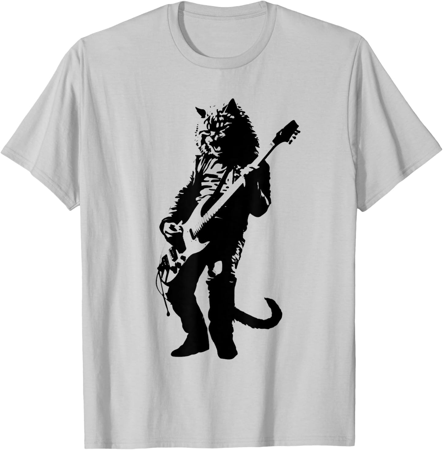 Rock Cat Playing Guitar Funny Guitar Cat Tall T-Shirt - T-Shirt | Ash
