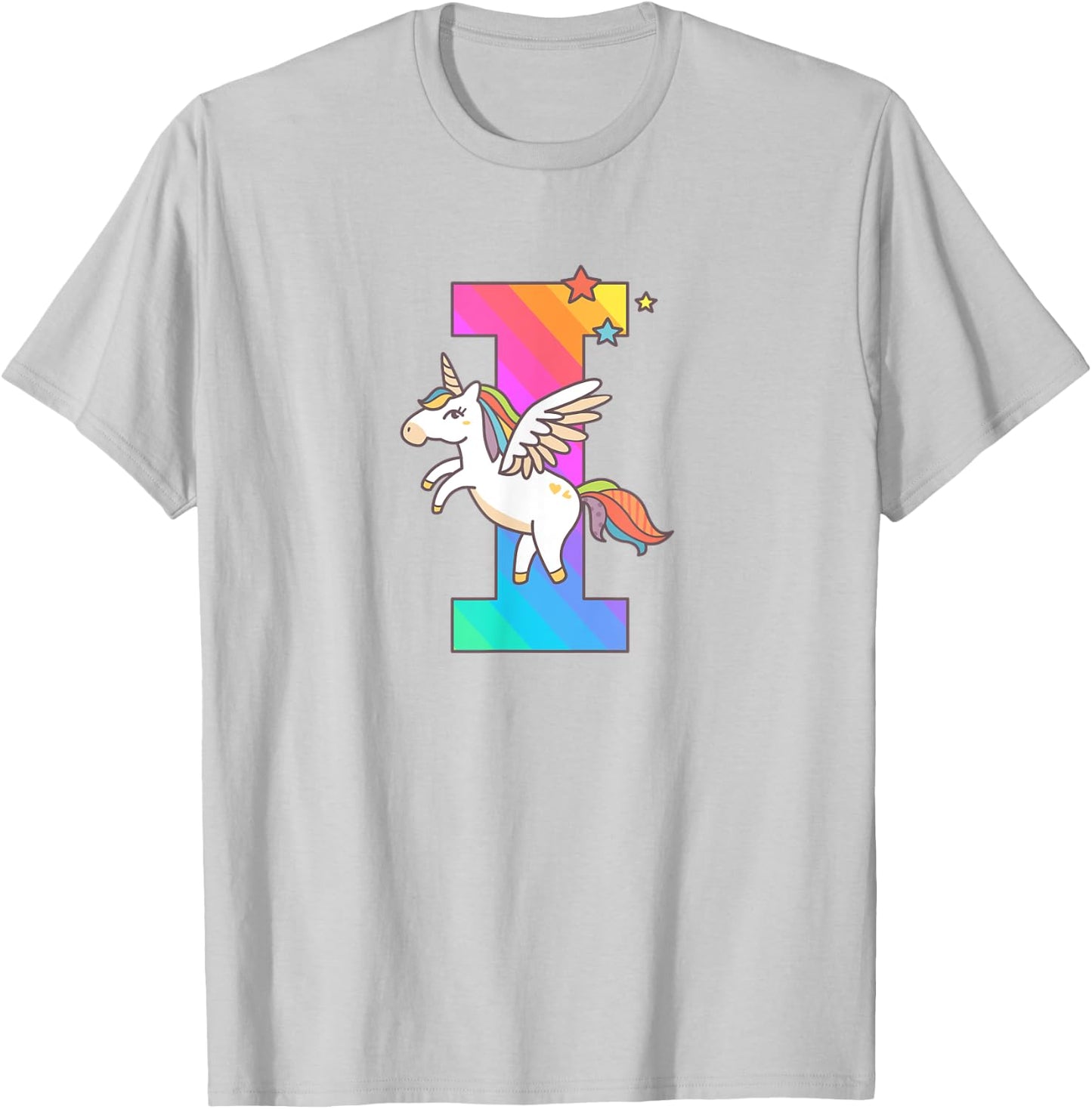 Unicorn Monogram Letter I Initial Cute Girls Birthday Gift T-Shirt - T-Shirt | Ash