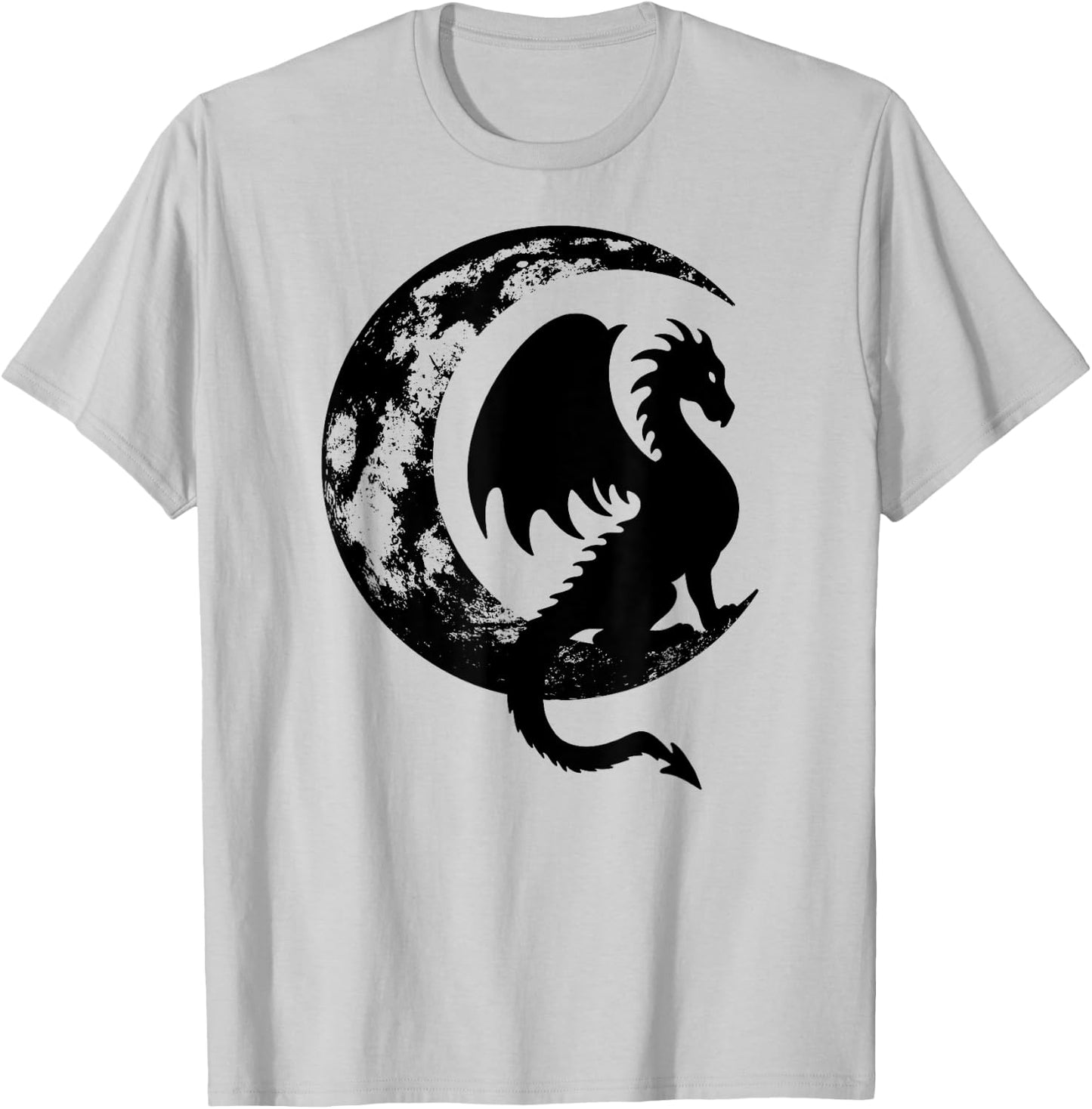 Dragon Sitting on Crescent Moon T-Shirt - T-Shirt | Ash
