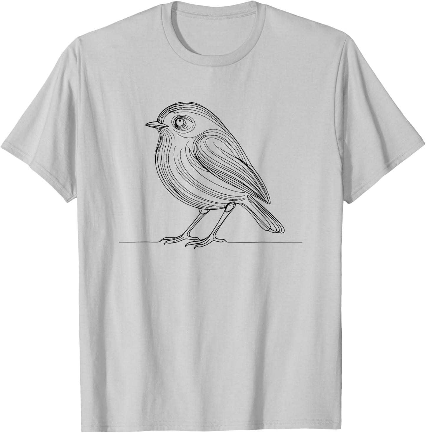 Line Art American Robin Bird T-Shirt - T-Shirt | Ash