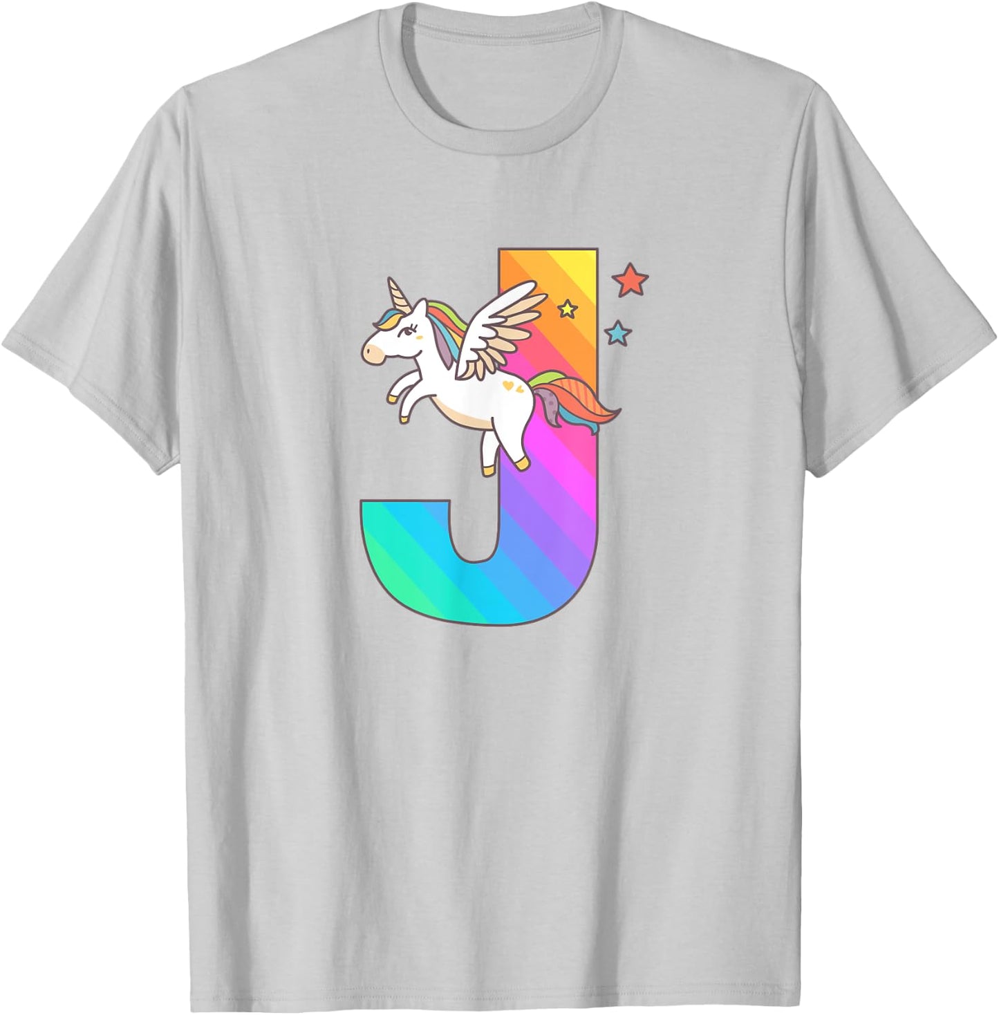 Unicorn Monogram Letter J Initial Cute Girls Birthday Gift T-Shirt - T-Shirt | Ash