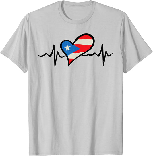 Puerto Rico Flag Heartbeat Puerto Rican Boricua Men Hispanic T-Shirt - T-Shirt | Ash