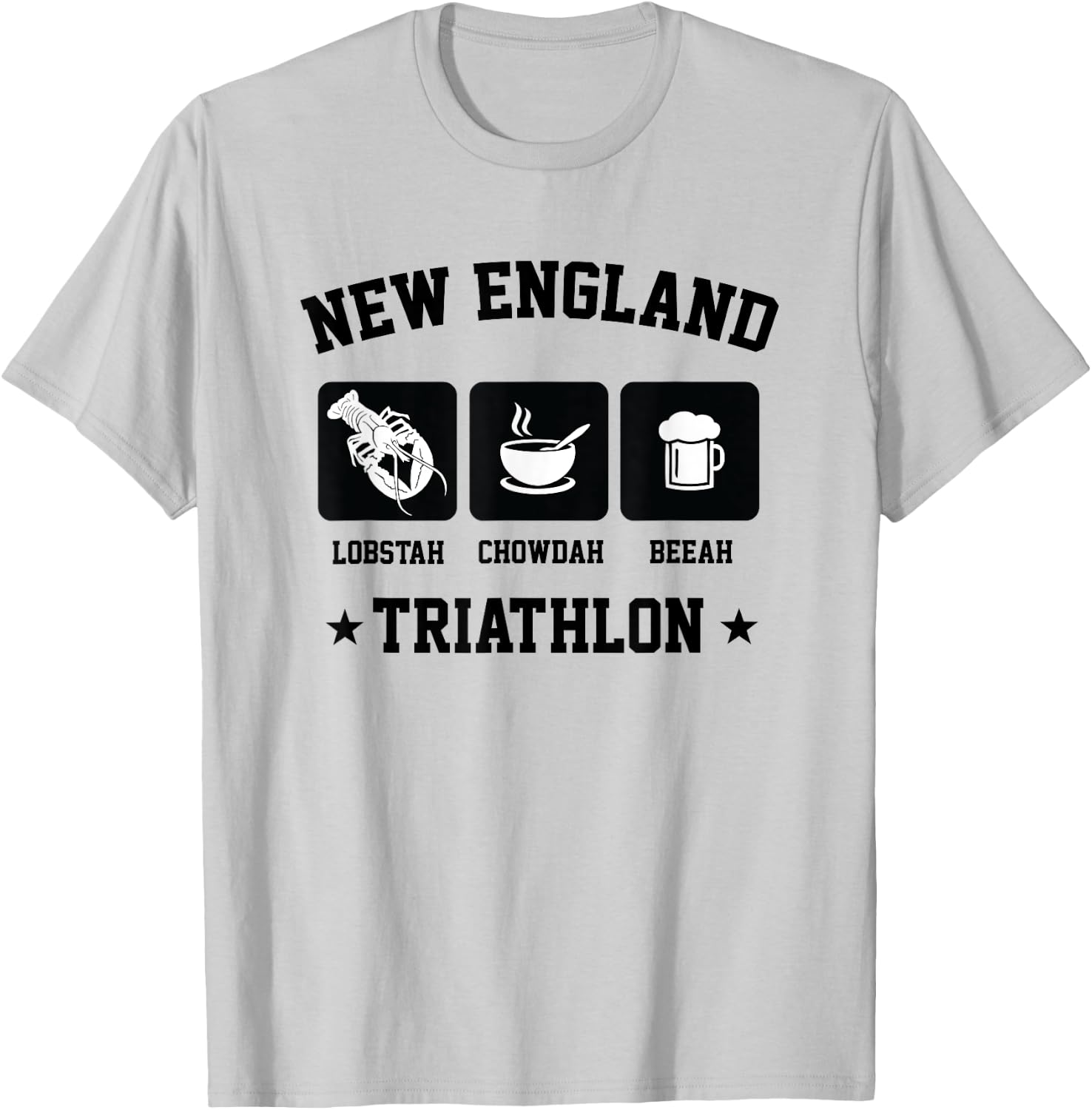 New England Triathlon Lobster Clam Chowder and Beer T-Shirt - T-Shirt | Ash