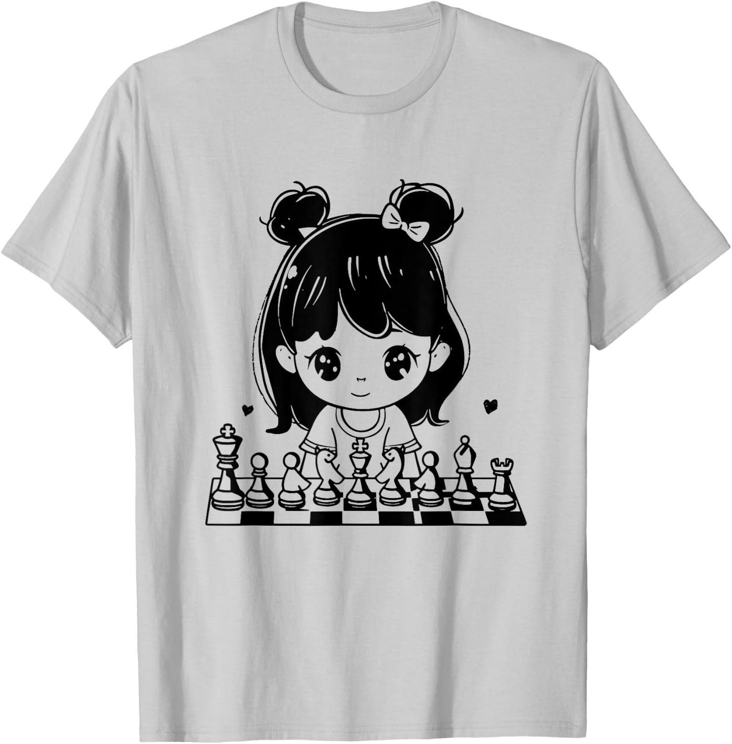 Chess Girl Cartoon Style Tabletop Games T-Shirt - T-Shirt | Ash