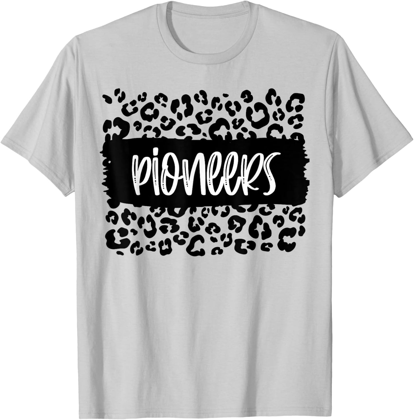 Pioneers Team Mascot School Spirit Game Night Leopard Print T-Shirt - T-Shirt | Ash