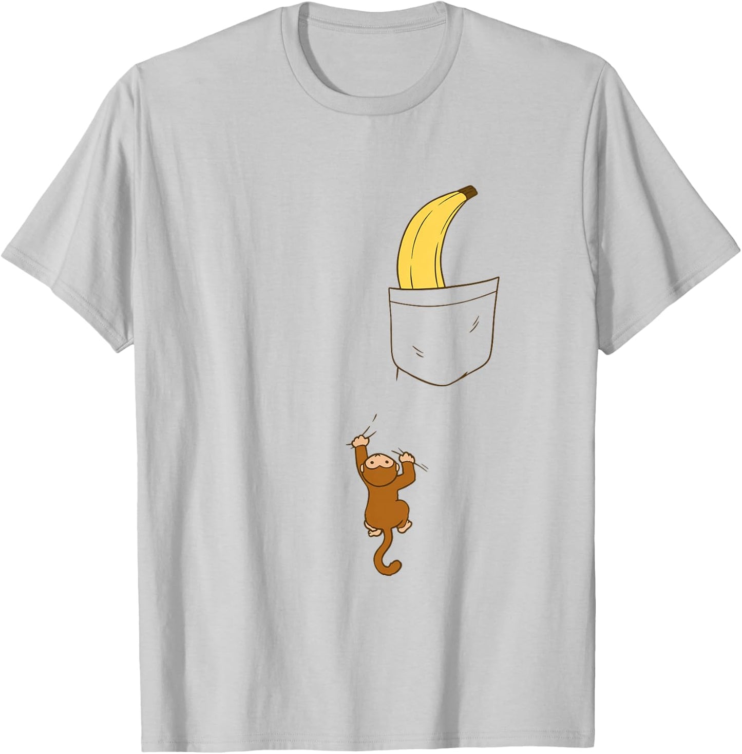 Cute Baby Monkey Climbing for Banana in Pocket Funny Animal T-Shirt - T-Shirt | Ash