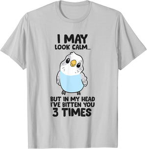 Funny Parakeet In My Head I've Bitten You 3 Times Budgie T-Shirt - T-Shirt | Ash
