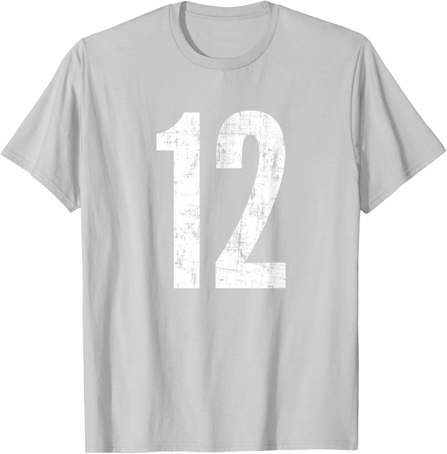 Number 12 Twelve Distressed Vintage Sport Team Player's T-Shirt - T-Shirt | Ash