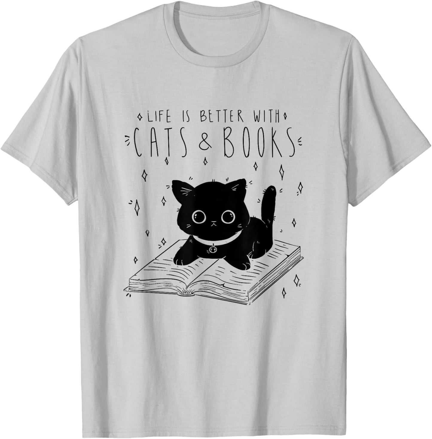 Cats And Books Cat Cute Book Reading Pet Women Girls Kids T-Shirt - T-Shirt | Ash