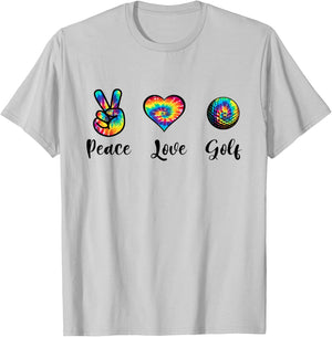 Funny Peace Love Golf Tie Dye Golf Lovers Golfer Golfing T-Shirt - T-Shirt | Ash