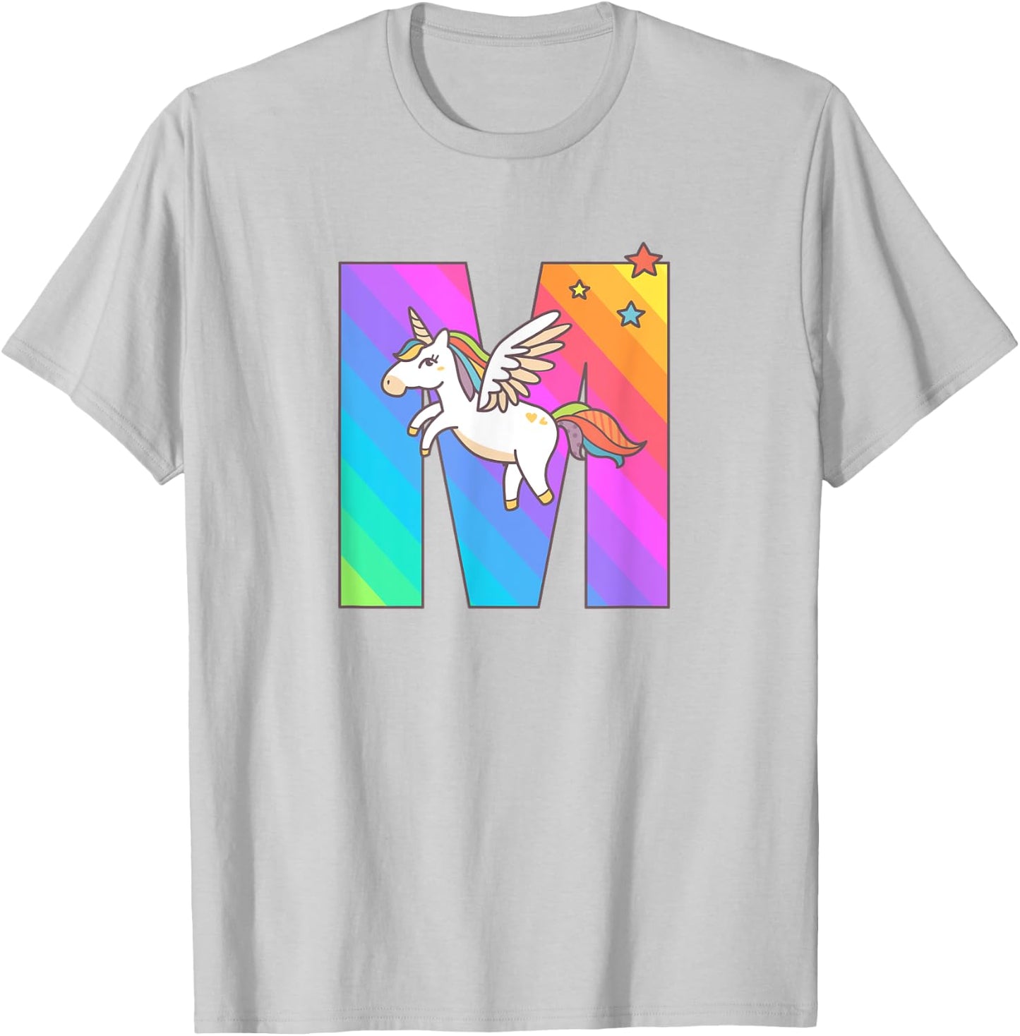 Unicorn Monogram Letter M Initial Cute Girls Birthday Gift T-Shirt - T-Shirt | Ash