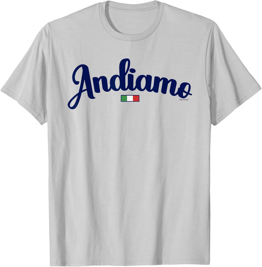 Andiamo Let's Go To Italy Italian Travel Navy Script & Flag T-Shirt - T-Shirt | Ash