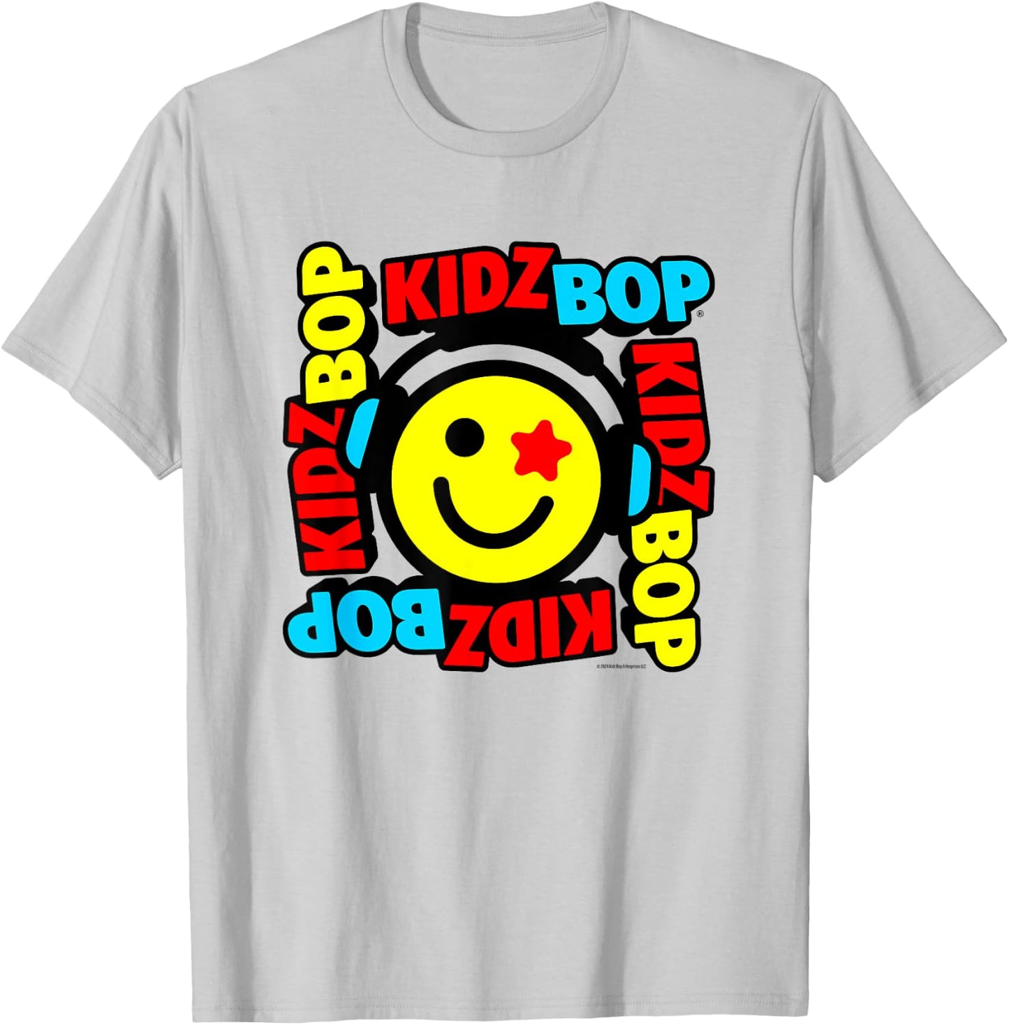 KIDZ BOP Merch – Star Smiley Face With Headphones T-Shirt - T-Shirt | Ash