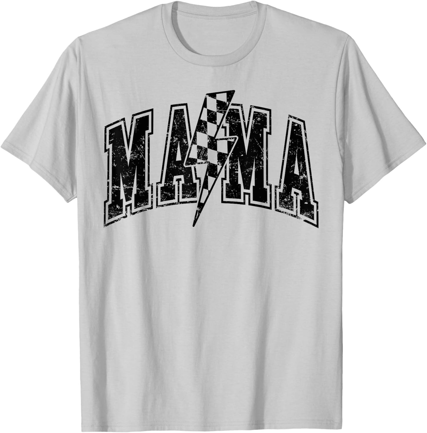 Mama Lightning Bolt Checkered Varsity Mom Women Mother's Day T-Shirt - T-Shirt | Ash