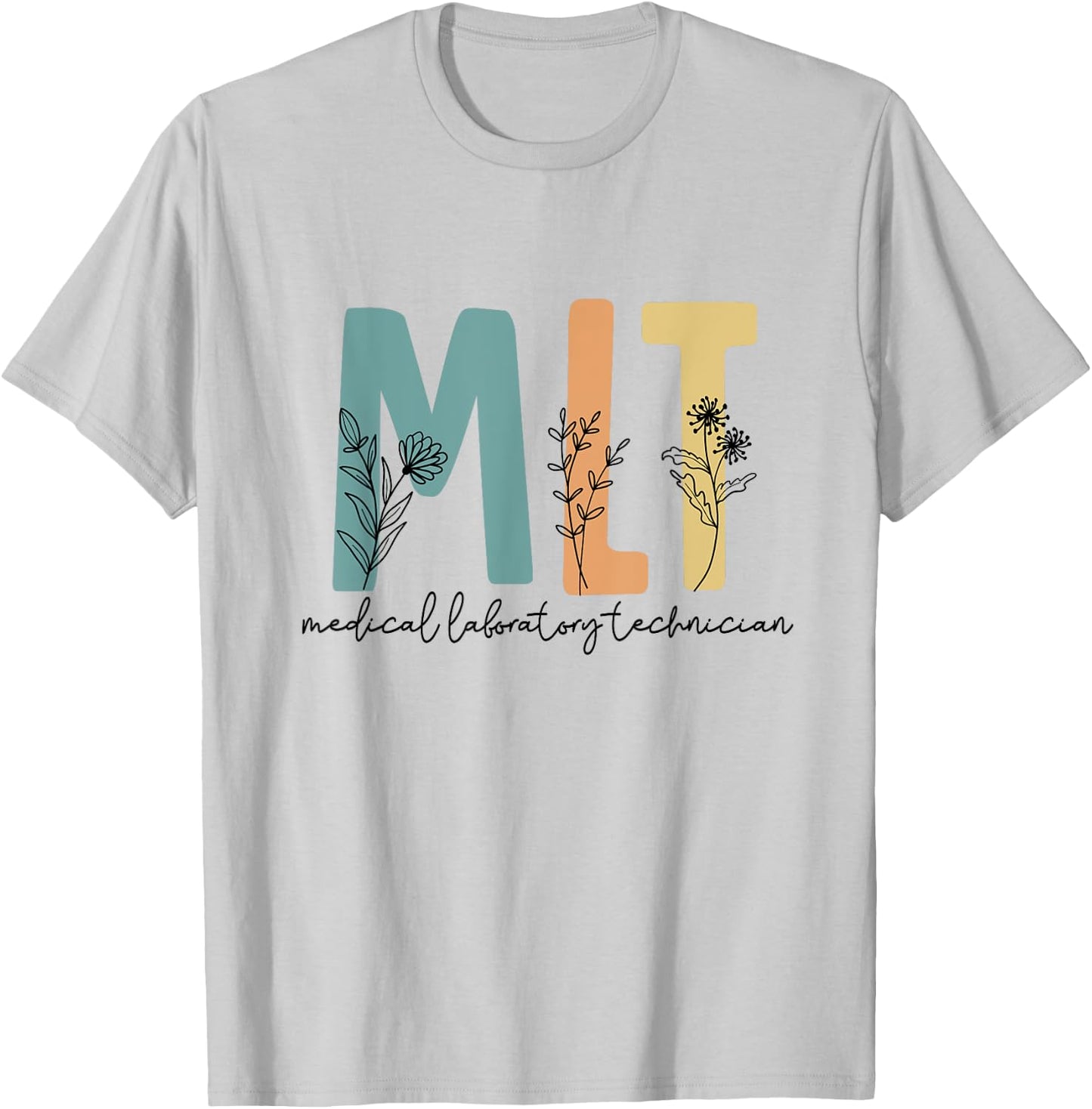 Retro Wildflower MLT Medical Laboratory Technician Scrub T-Shirt - T-Shirt | Ash