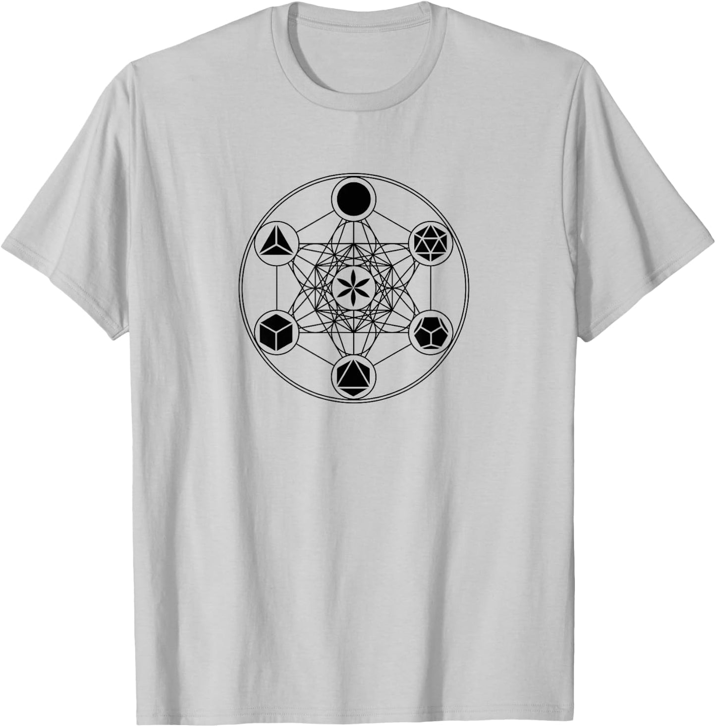 Sacred Geometry Yoga Metatrons Cube Platonic Solids T-Shirt - T-Shirt | Ash