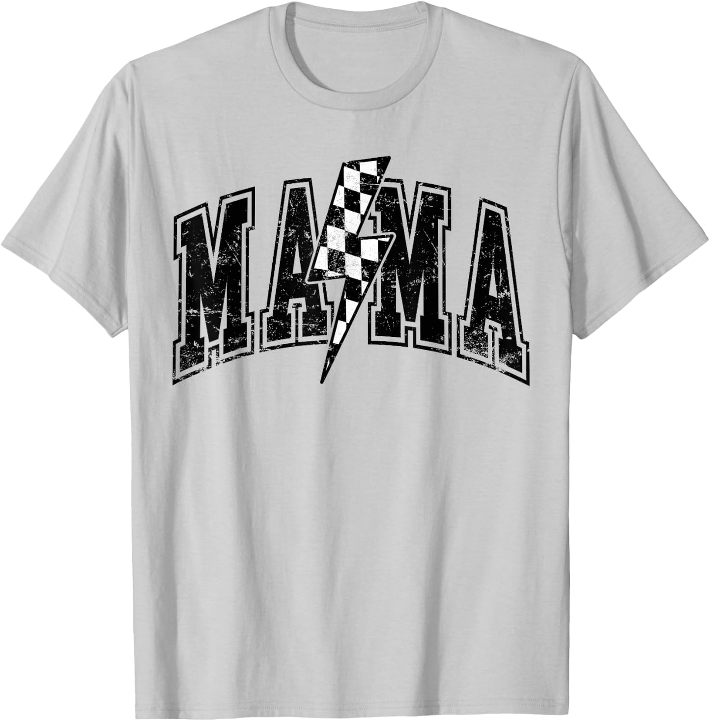 Mama Lightning Bolt Checkered Mother's Day Varsity For Mom T-Shirt - T-Shirt | Ash