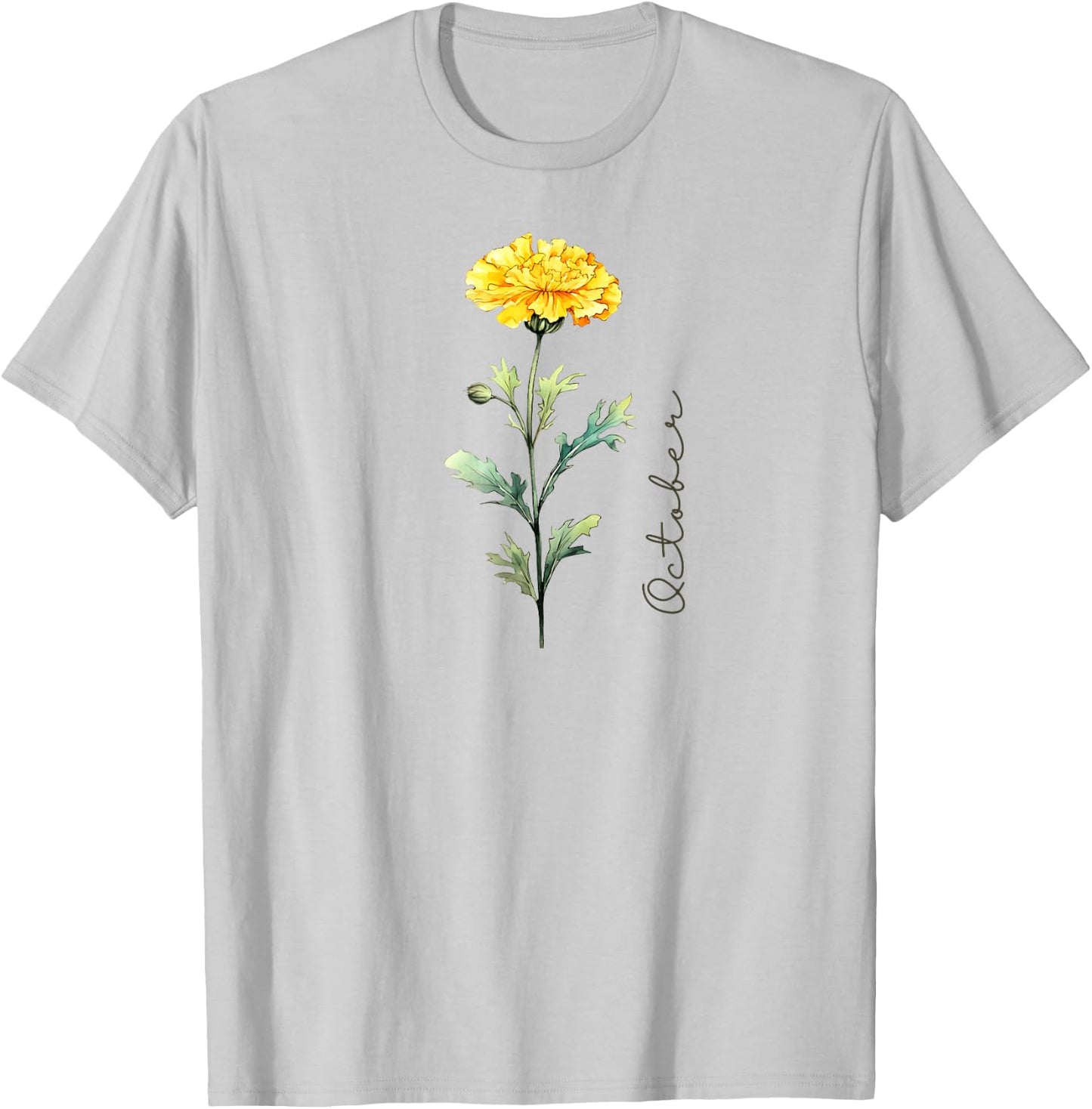 October Birthday Marigold Birth Flower T-Shirt - T-Shirt | Ash
