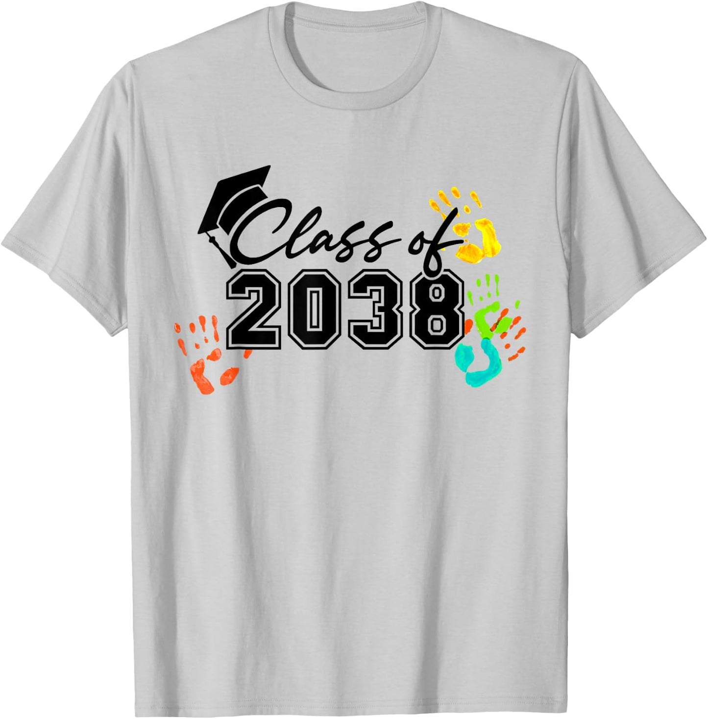 Class of 2038 Grow With Me Handprint On Back Pre-K to 12th T-Shirt - T-Shirt | Ash