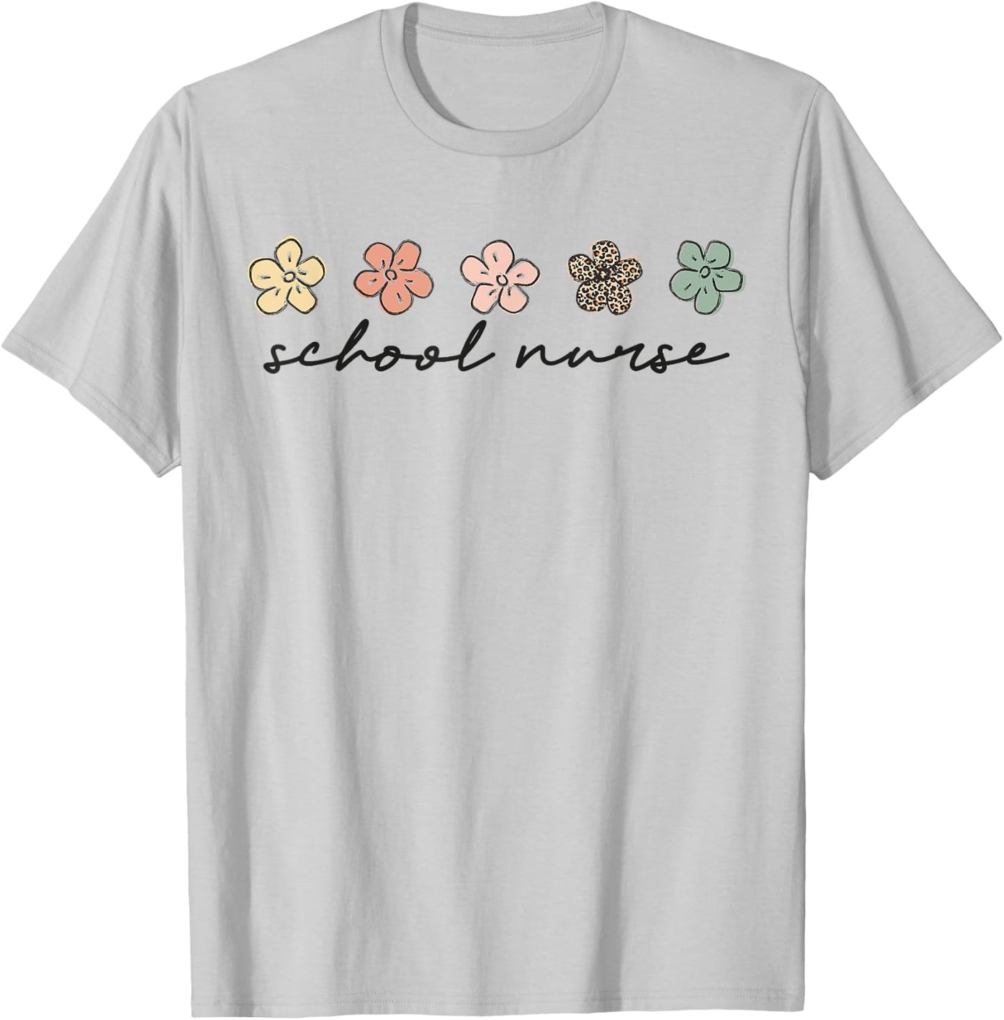 Cute leopard print School Nurse Appreciation nursing T-Shirt - T-Shirt | Ash