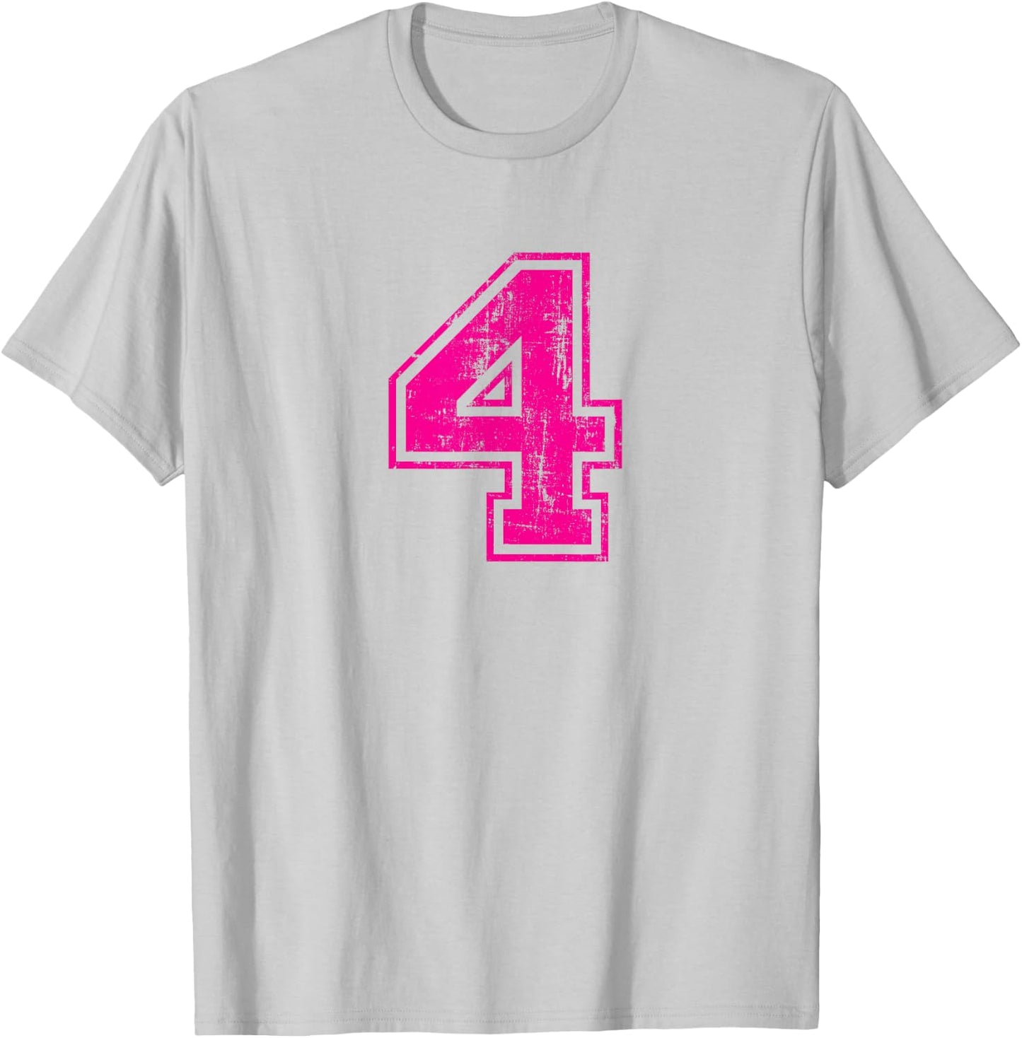 Number 4 Four Varsity Distressed Vintage Sport Team Player's T-Shirt - T-Shirt | Ash