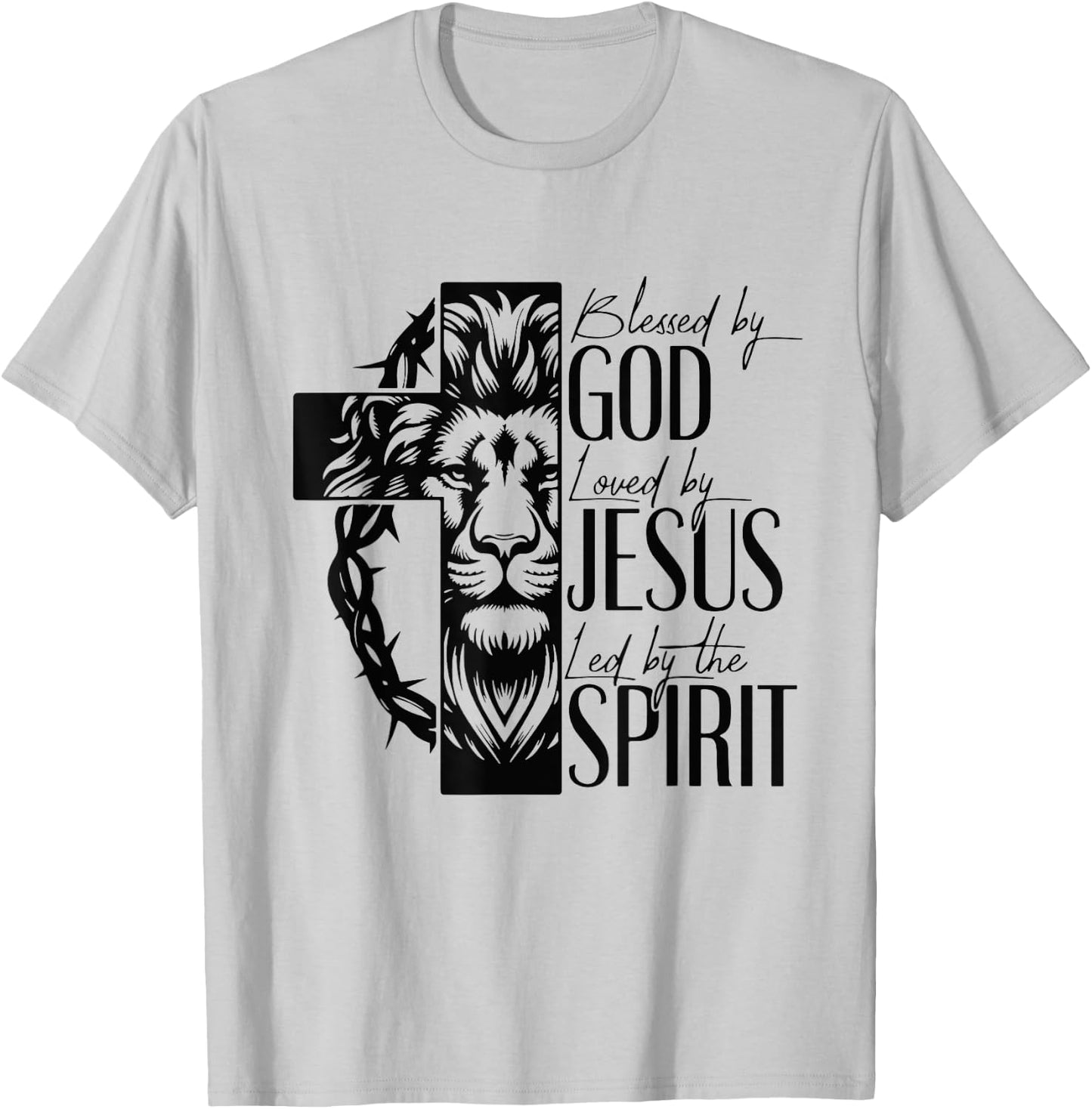 Lion Blessed by god loved by jesus led by the spirit T-Shirt - T-Shirt | Ash