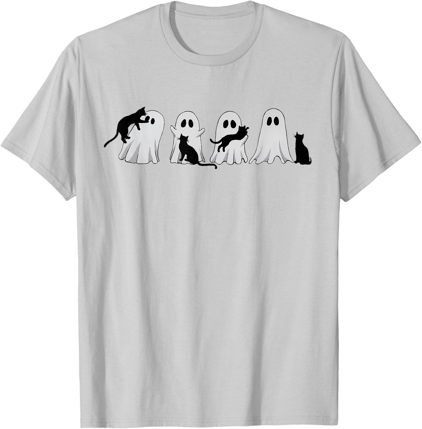 Cute Ghost Cat Halloween Outfit Costumes Cat Lover Spooky Men Women Kids T-Shirt - T-Shirt | Ash