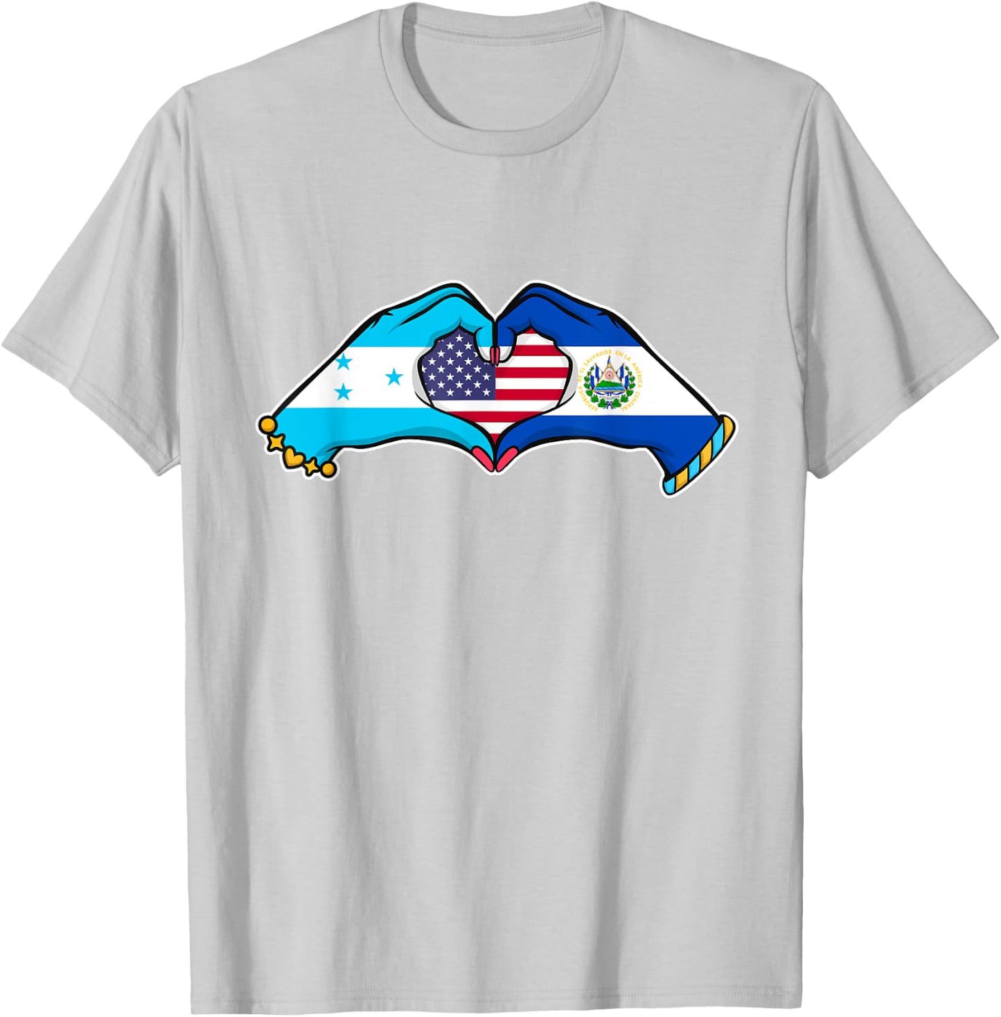 Heart hands El Salvador, Honduras and the USA T-Shirt - T-Shirt | Ash