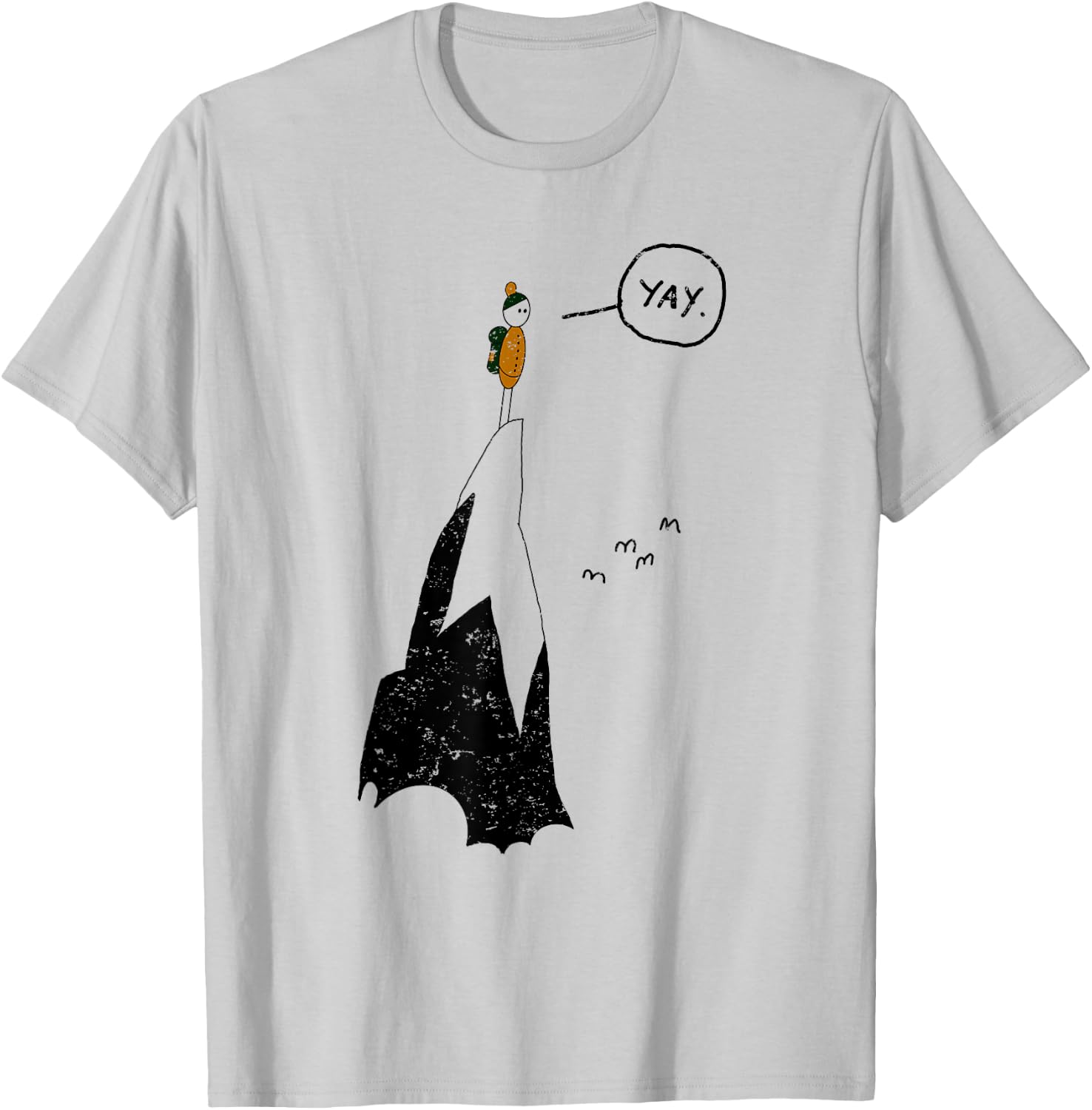 Yay Funny Mountain Climber Hiker Mountaineer Hand Drawn T-Shirt - T-Shirt | Ash
