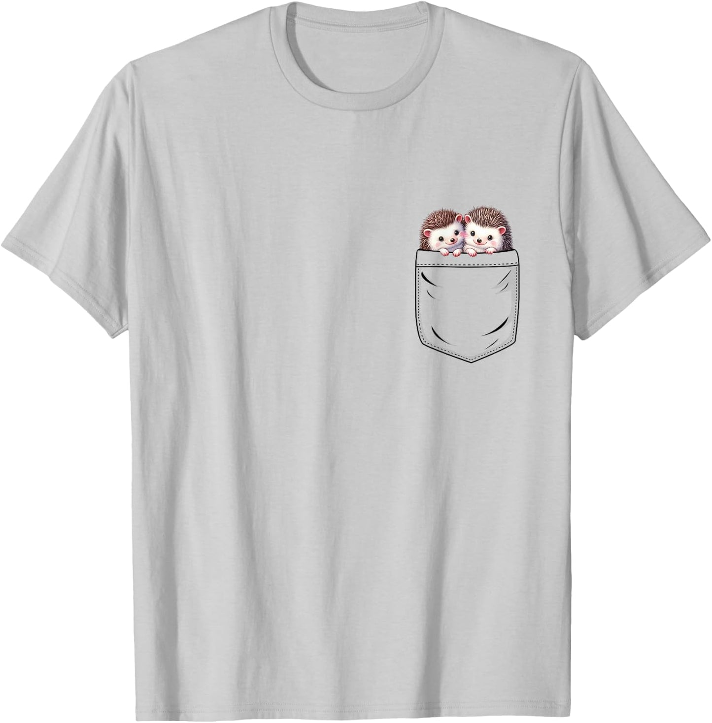 Hedgehog Lovers Cute Funny Hedgehog In Pocket , Small, Grey T-Shirt - T-Shirt | Ash