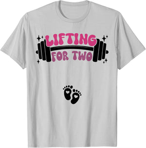 Lifting For Two Baby Pregnancy Workout Pregnant Women T-Shirt - T-Shirt | Ash