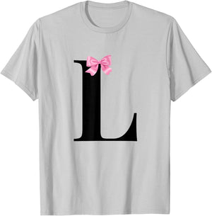 Letter L Coquette Monogram With Pink Bow Initial Name T-Shirt - T-Shirt | Ash