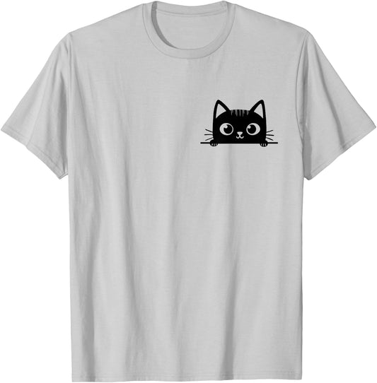 Cute black cat pocket, cat peeking out, black kitten pocket T-Shirt - T-Shirt | Ash