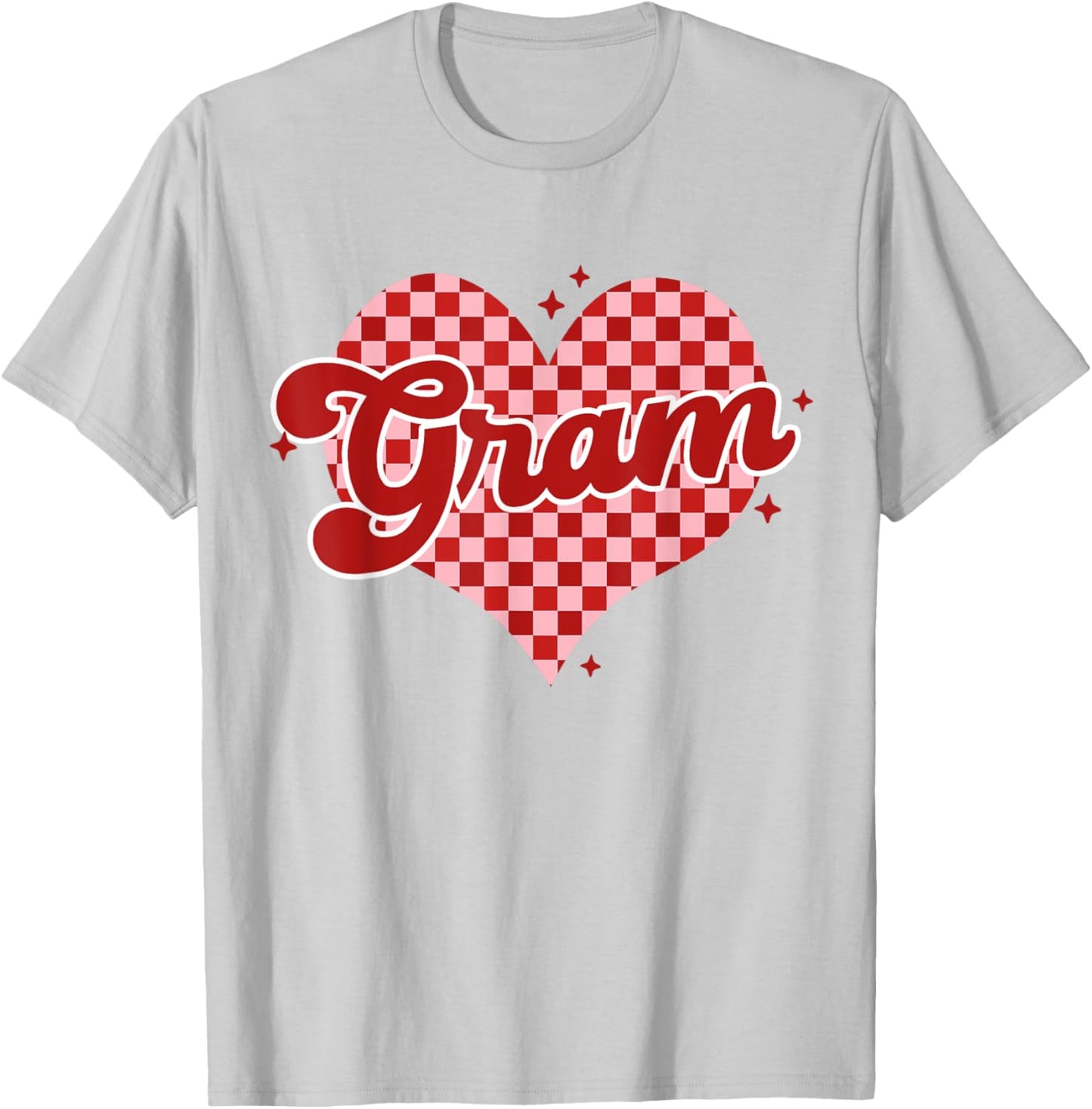 Retro Checkered Gram Heart GroovyValentines Day T-Shirt - T-Shirt | Ash