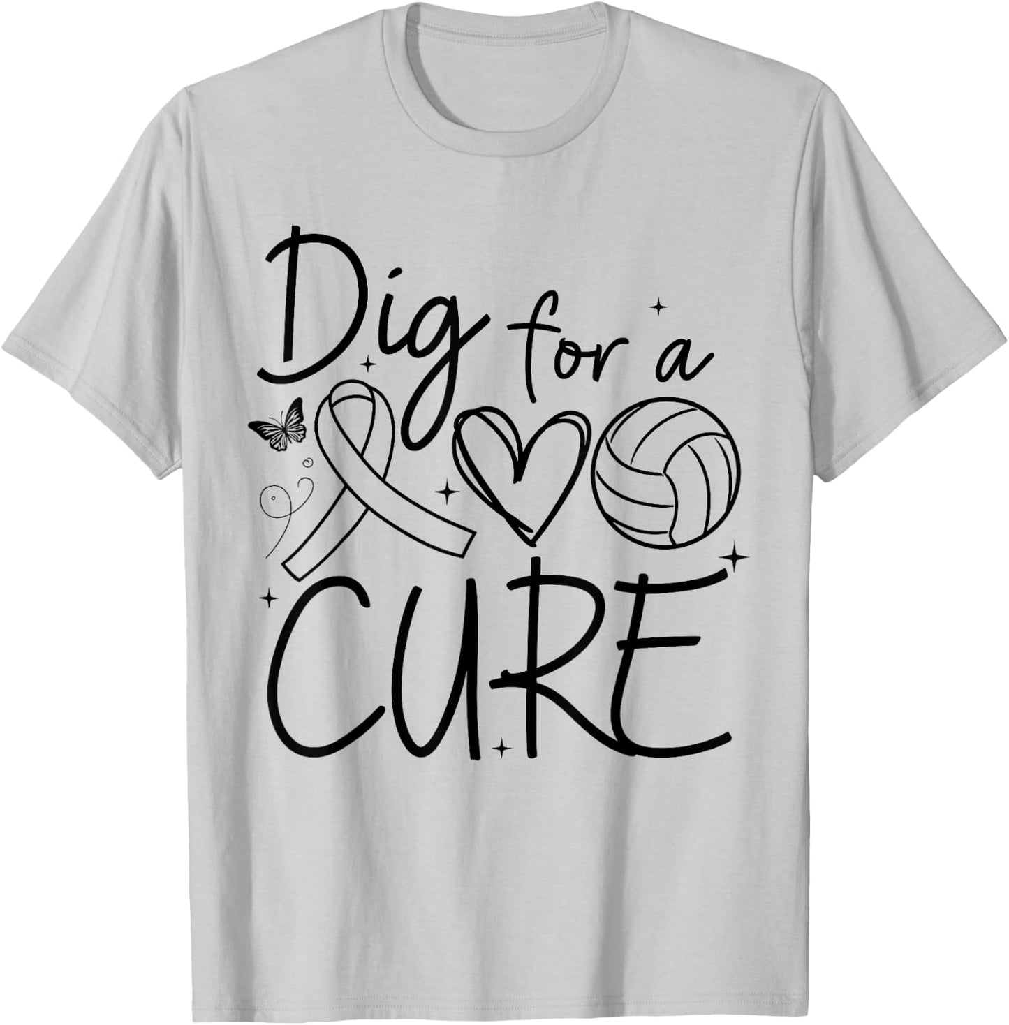 Dig For A Cure Breast Cancer Awareness Volleyball Pink T-Shirt - T-Shirt | Ash