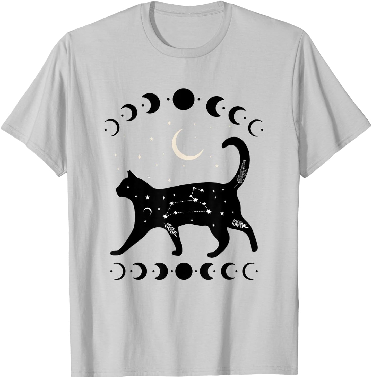 Crescent Moon Cat Star Mystical Celestial Women Men Kids T-Shirt - T-Shirt | Ash