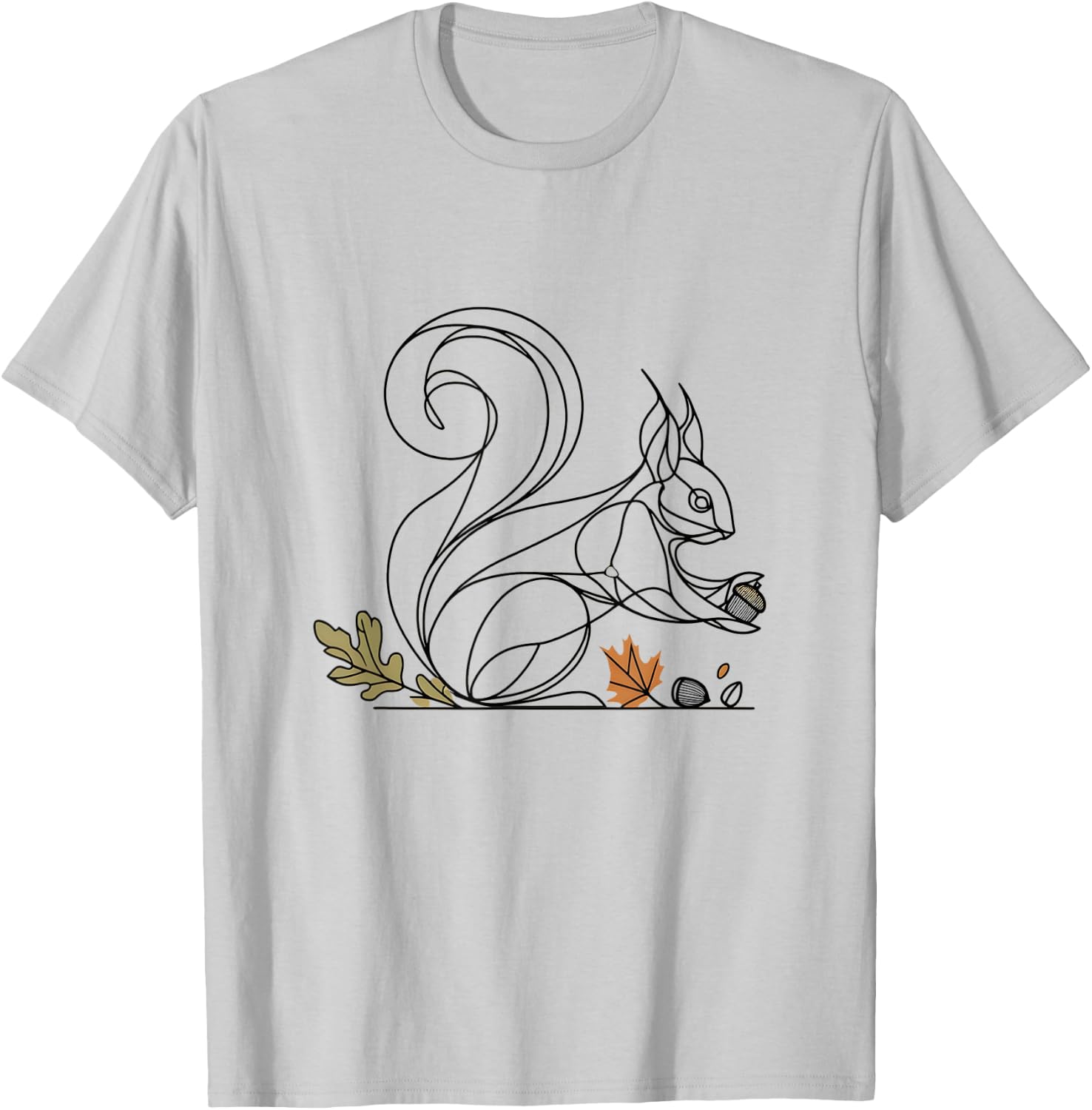 BioGeometry Autumn Squirrel Line with Acorns and Leaves T-Shirt - T-Shirt | Ash