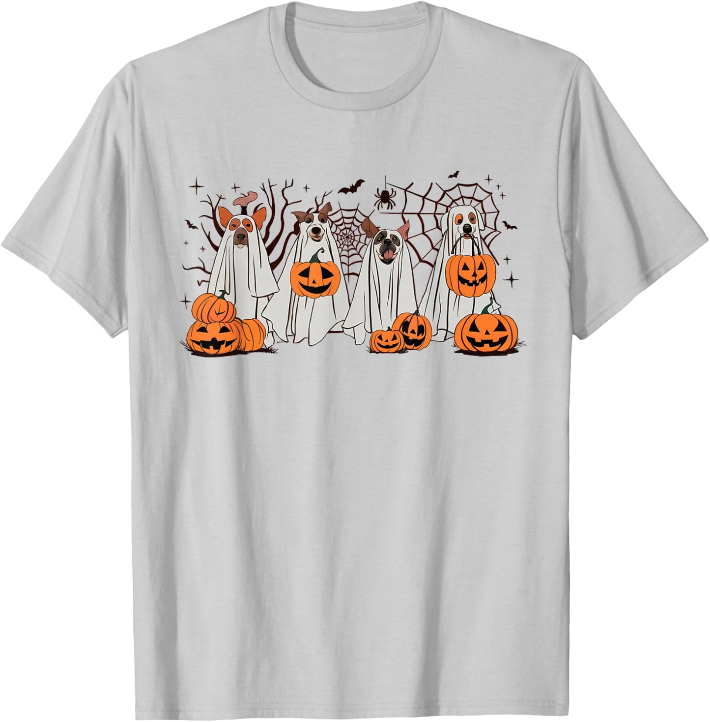 Halloween Boo Dogs Ghost Pumpkins Spooky Dog Lover Outfit Men Women Kids T-Shirt - T-Shirt | Ash