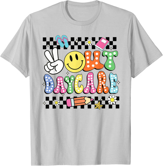 Peace Out Daycare Groovy Student Graduation Gifts T-Shirt - T-Shirt | Ash
