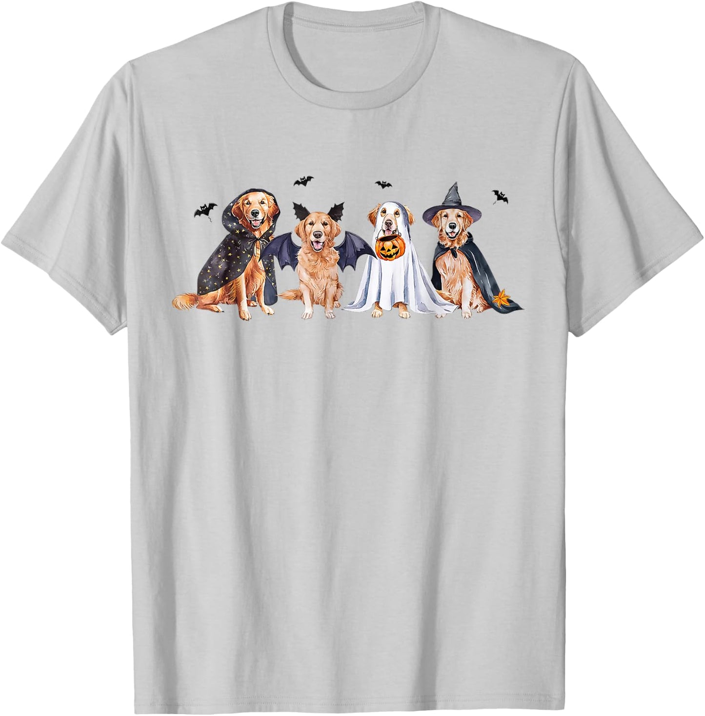 Golden Retriever Ghost Dog Halloween Golden Retriever Witch Women Kids T-Shirt - T-Shirt | Ash