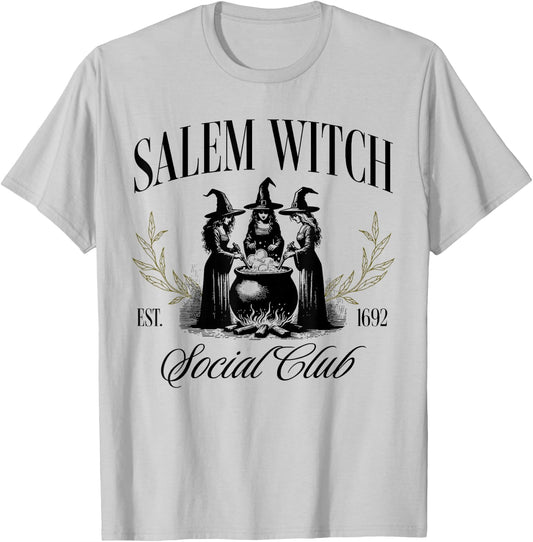 Salem 1692 Social Club Witch Halloween Witchy Women Girls T-Shirt - T-Shirt | Ash